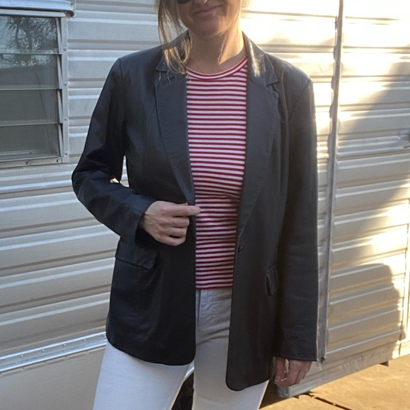 Vintage 80s leather blazer jacket - Picture 4 of 9